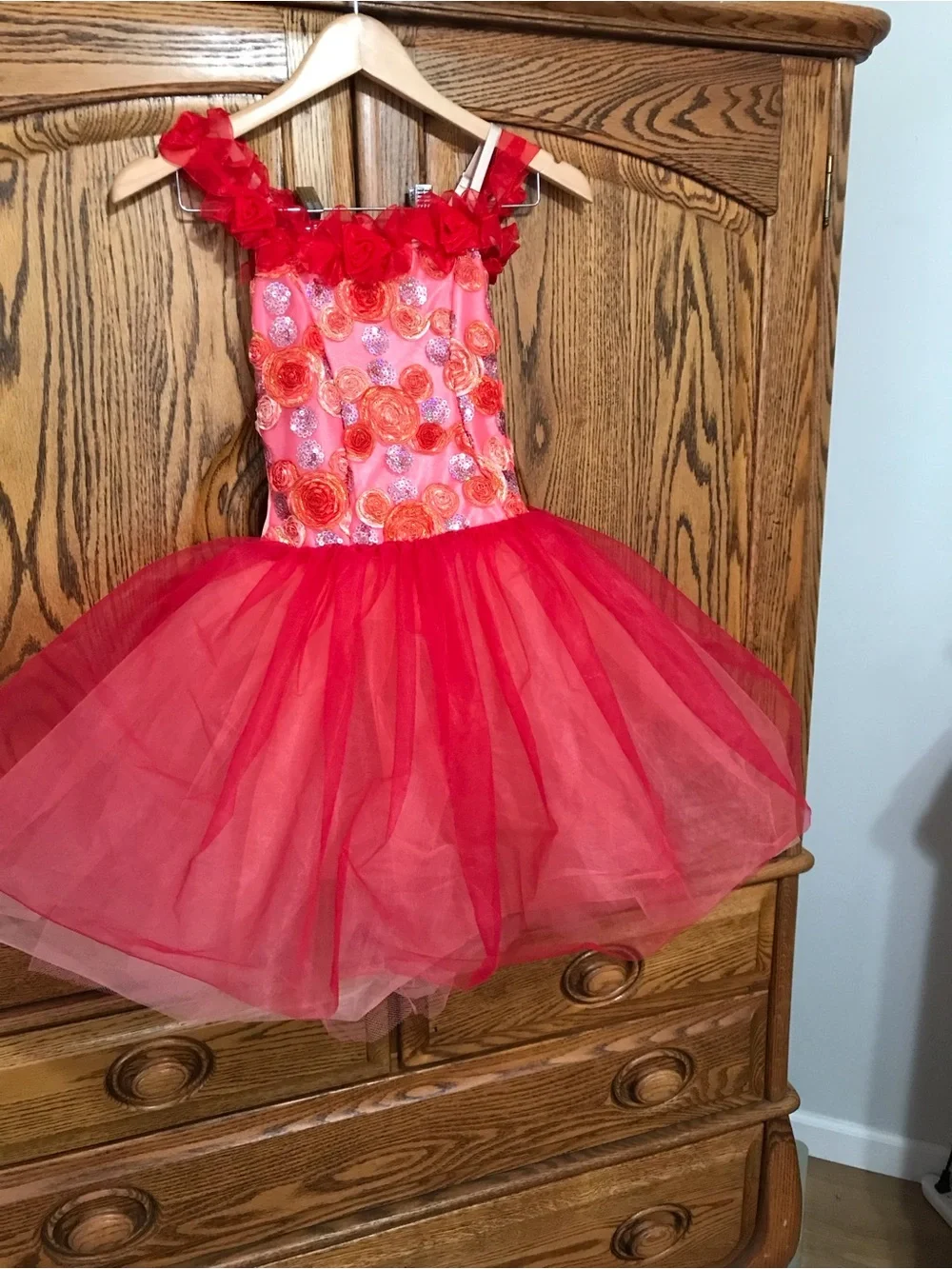 Curtain Call Girls Medium Dance Ballet Costume Tutu Leotard Red Pink